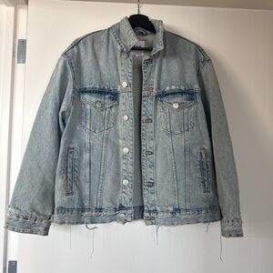 Zara Distressed Oversized Light Blue Denim Jacket